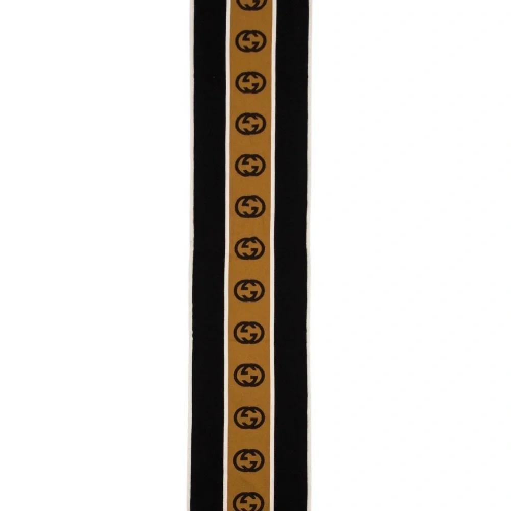 Gucci Camel, Brown & Black GG Logo Knit Scarf wool New with Tags - Picture 3 of 8